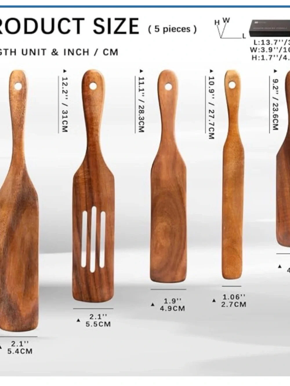 Teak Wooden Cooking 5 piece spatula Set - Brown